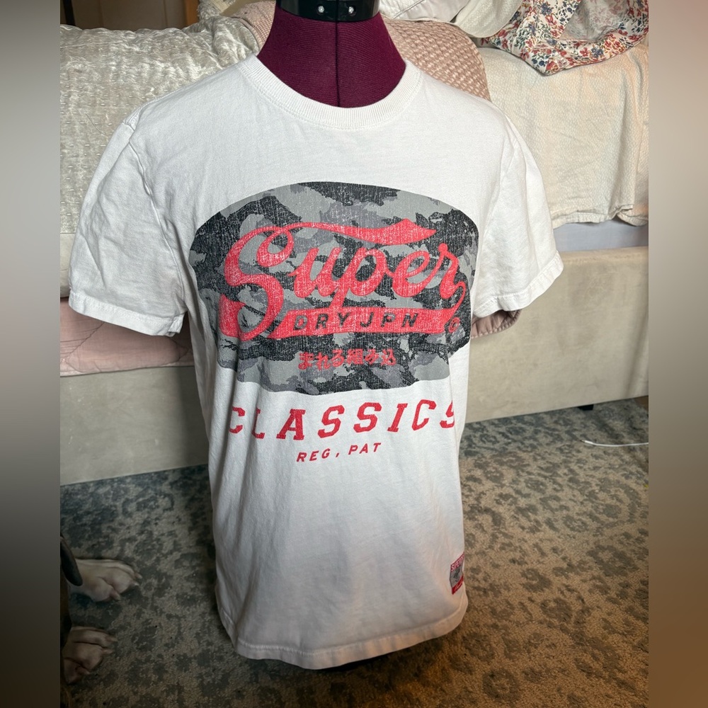 Superdry White Tee with Red and Black Graphic